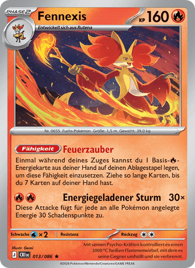 Fennexis 013/086 Wachsendes Chaos Pokémon Karte