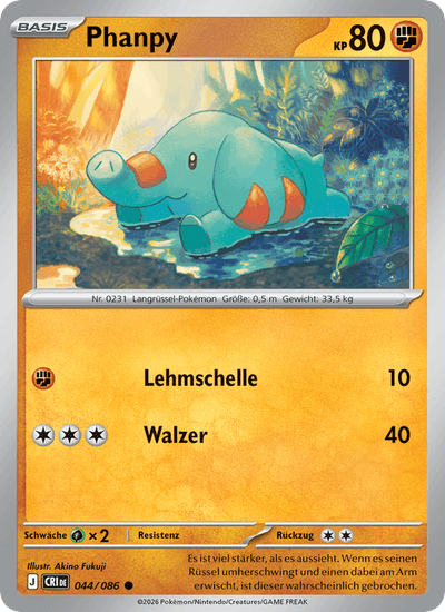 Phanpy 044/086 Wachsendes Chaos Pokémon Karte