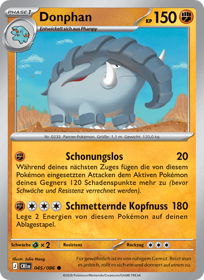 Donphan 045/086 Wachsendes Chaos Pokémon Karte