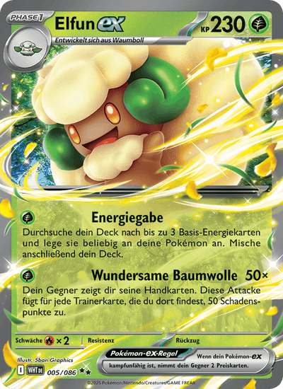 Elfun-ex 005/086 Weiße Flammen Pokémon Karte