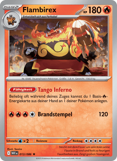 Flambirex 013/086 Weiße Flammen Pokémon Karte